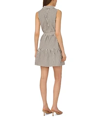 CeCe Women's Collared Button Down Tiered Tie-Waist Mini Dress