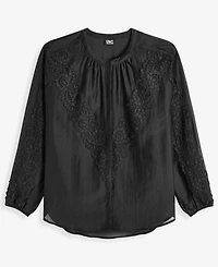 I.n.c. International Concepts Women's Long Sleeve Lace-Trim Blouse, Macy's Exclusive