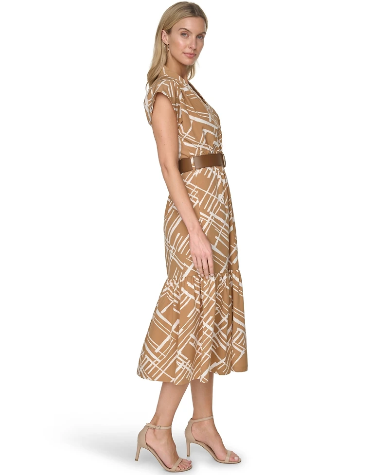 Calvin Klein Women's V-Neck Belted Midi Dress