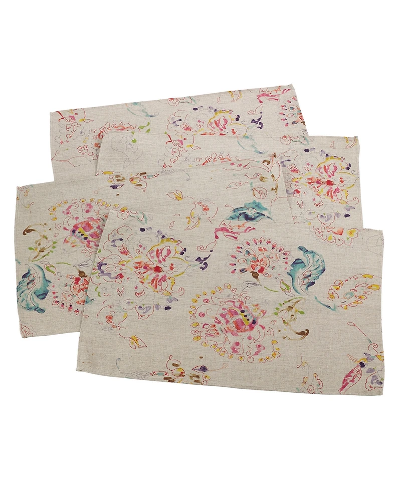 Saro Lifestyle Primavera Linen Floral Design Placemats, Set of 4