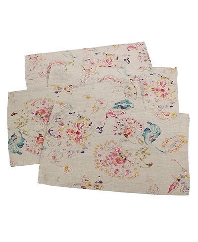 Saro Lifestyle Primavera Linen Floral Design Placemats, Set of 4