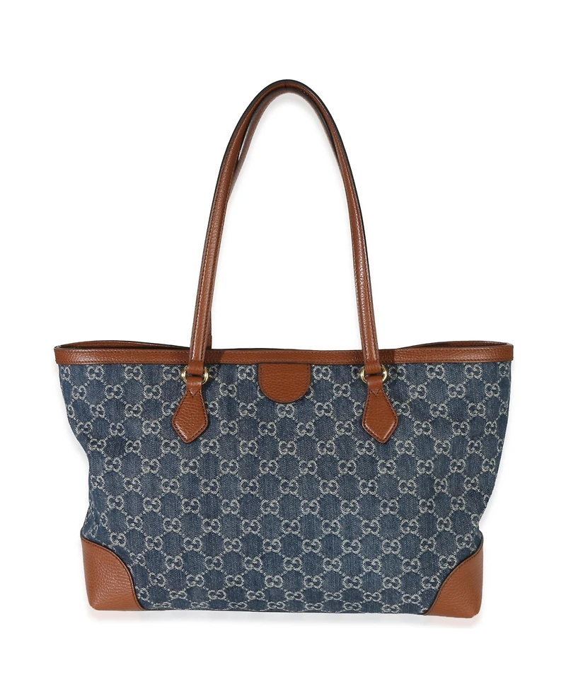 Pre-Owned Gucci Blue New Denim Gg Monogram Dollar Calfskin Medium Ophidia Shopping Tote