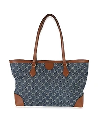 Pre-Owned Gucci Blue New Denim Gg Monogram Dollar Calfskin Medium Ophidia Shopping Tote