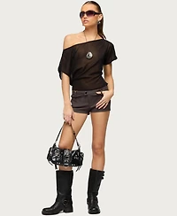 Edikted Women's Noria Sheer Chiffon Off Shoulder Top