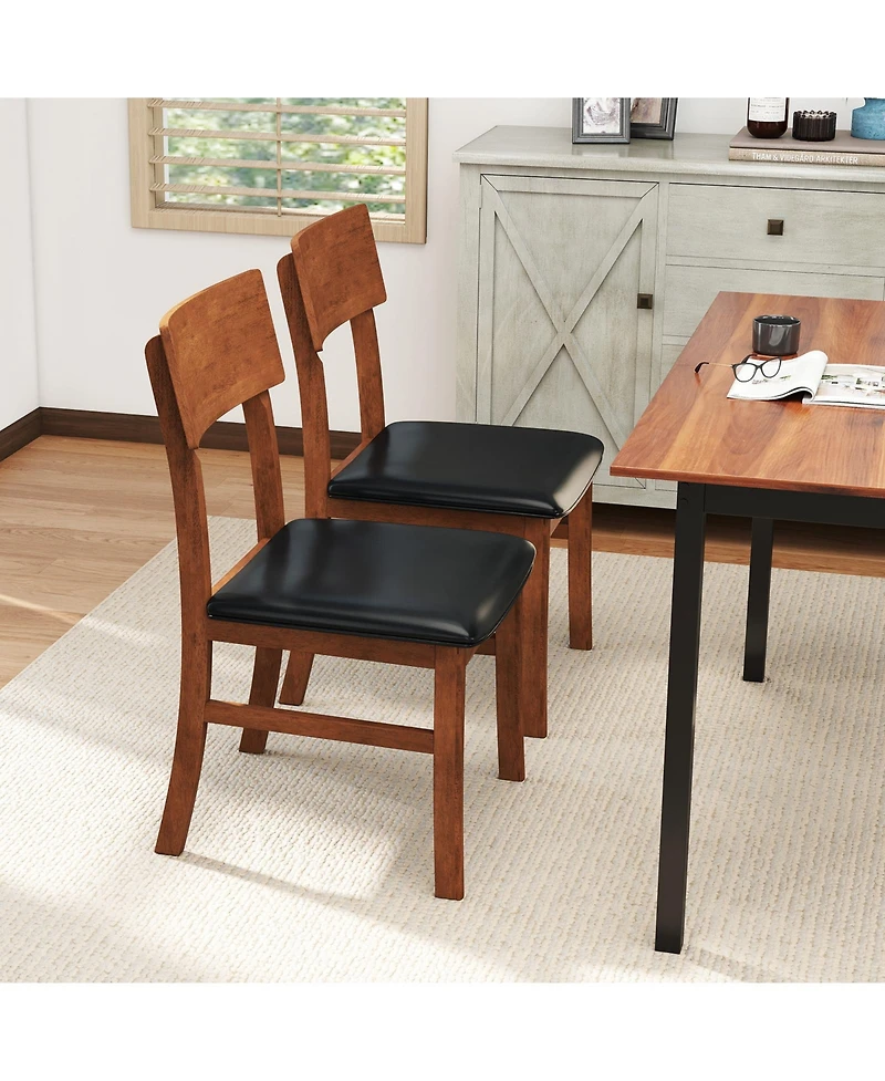 Slickblue Set of 2 Upholstered Dining Chairs with Faux Leather Seat and Wooden Legs