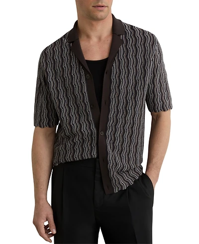 Reiss Men's Drake Button Through Wavy Stripe Cuban Shirt