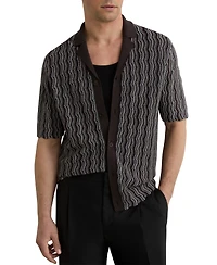 Reiss Men's Drake Button Through Wavy Stripe Cuban Shirt