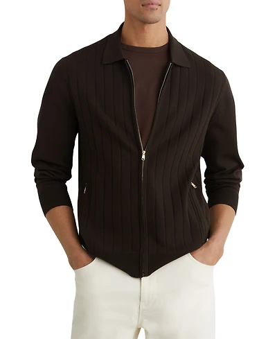 Reiss Men's Marsh Zip Through Wide Ribbed Cardigan Sweater