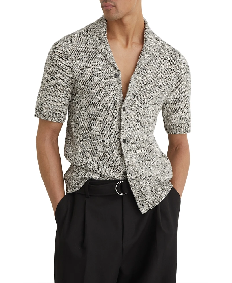 Reiss Men's Addis Button Through Speckled Cuban Shirt