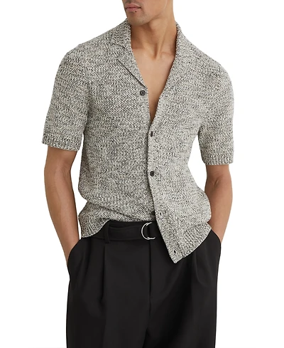 Reiss Men's Addis Button Through Speckled Cuban Shirt