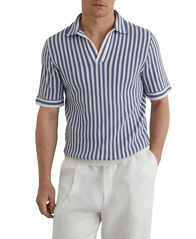 Reiss Men's Alba Open Collar Stripe Polo Shirt