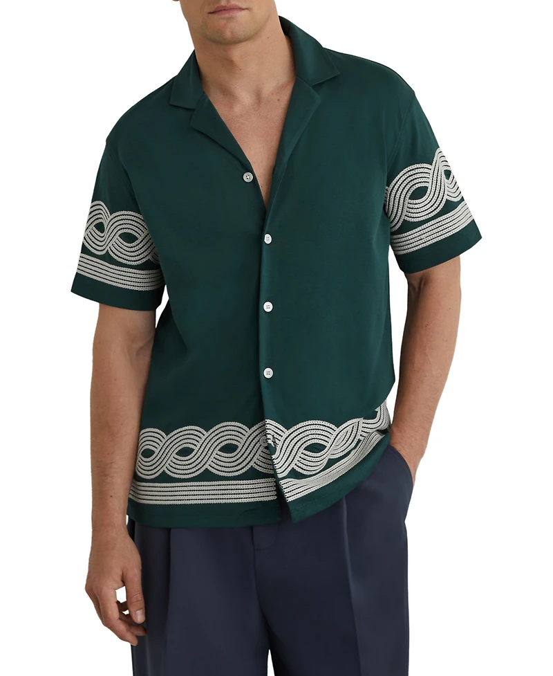 Reiss Men's Arden Embroidered Cuban Shirt