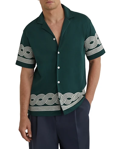 Reiss Men's Arden Embroidered Cuban Shirt