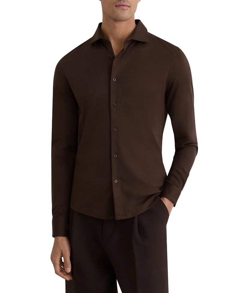 Reiss Men's Half-Button Cable-Knit Wool Shirt