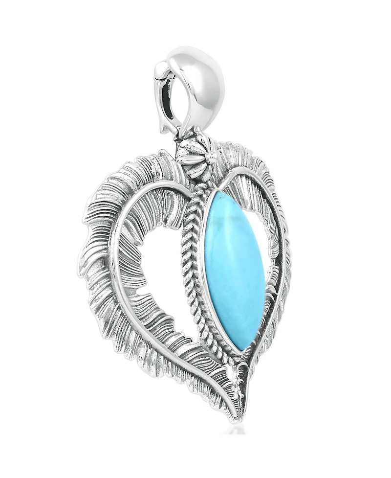 American West Jewelry Sterling Silver Kingman Turquoise Feather Heart Pendant Enhancer