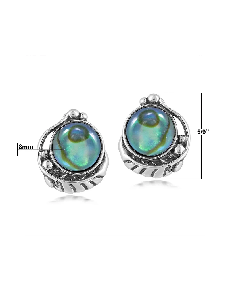 American West Jewelry Sterling Silver Abalone Shell Leaf Design Button Earrings