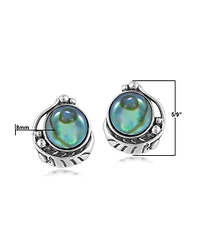 American West Jewelry Sterling Silver Abalone Shell Leaf Design Button Earrings