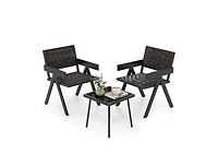 Lucky One 3 Piece Patio Wicker Bistro Set with Quick Dry Foam Cushions Glass Table