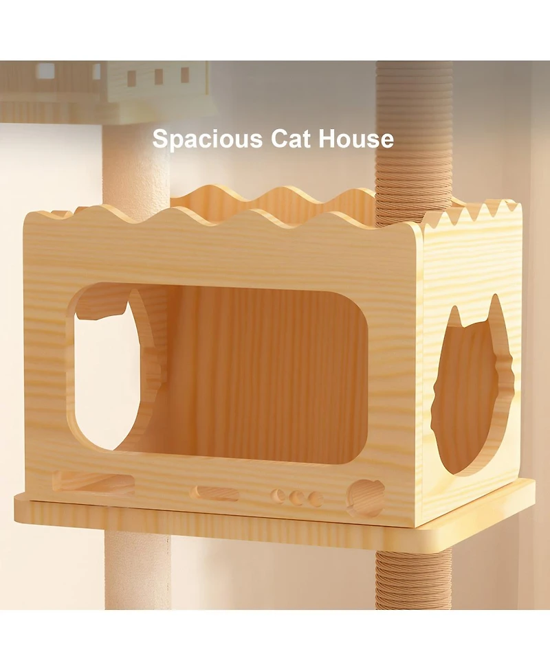6thdruple Tall Cat Tree Tower, Wood Cat Condo with Sisal Posts, Top Perch, Acrylic Hammock for Cats