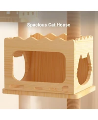6thdruple Tall Cat Tree Tower, Wood Cat Condo with Sisal Posts, Top Perch, Acrylic Hammock for Cats