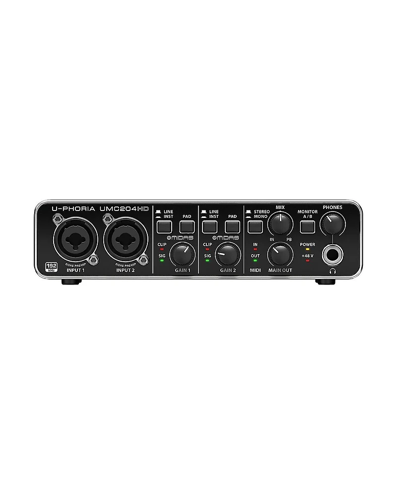 Behringer U-Phoria UMC204HD Audiophile 2x4 Usb Audio/Midi Interface with Midas Mic Preamplifiers, 24-Bit/192kHz Resolution
