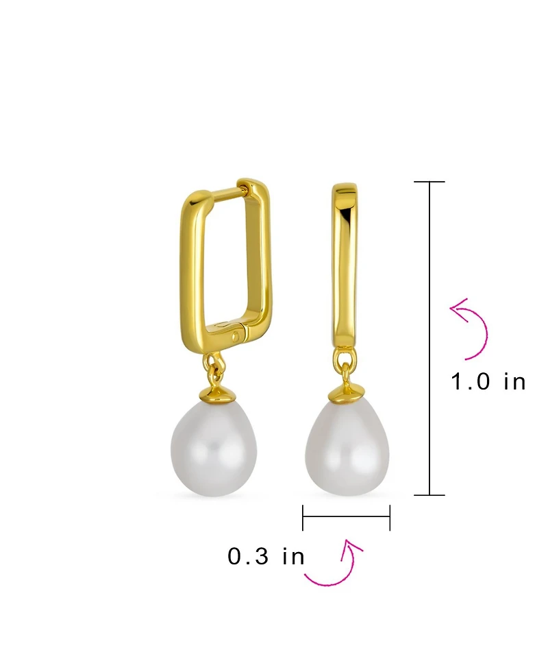 Bling Jewelry Modern Freshwater Teardrop Pearl Dangle Paperclip Huggie Earrings Gold Plated
