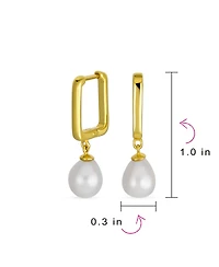 Bling Jewelry Modern Freshwater Teardrop Pearl Dangle Paperclip Huggie Earrings Gold Plated