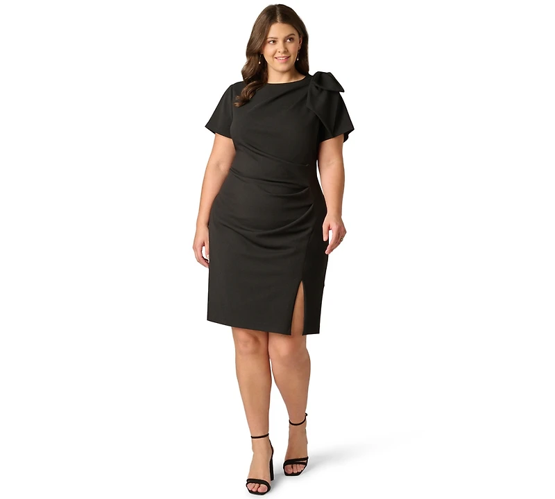 Adrianna Papell Plus Crewneck Pleated Sheath Dress