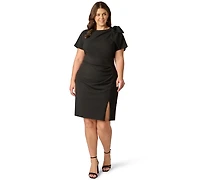 Adrianna Papell Plus Crewneck Pleated Sheath Dress