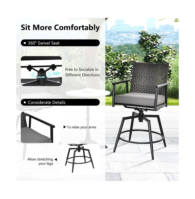 Boyel Living 360 Degree Swivel Bar Stool Set of 2 with Metal Frame and Pe Rattan Backrest