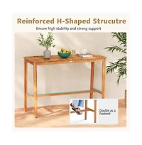Boyel Living Acacia Wood Counter Height Table with Slatted Tabletop and Footrest Crossbar