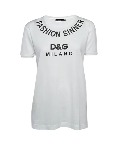Pre-Owned Dolce & Gabbana Women's Logo Print Cotton Jersey T-Shirt