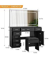gaomon Modern Vanity Desk Set with Mirror, 7 Drawers, 3-Mode Led Lighting, Hair Dryer Holder - Makeup Dressing Table with Chair for Bedroom