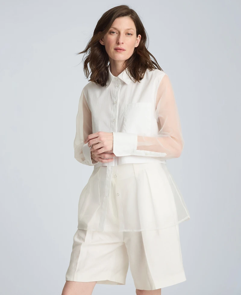 Kenneth Cole Women's Cotton-Blend Long-Sleeve Shirt