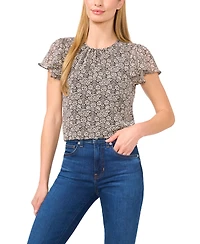 CeCe Women's Flutter-Sleeve Crewneck Top