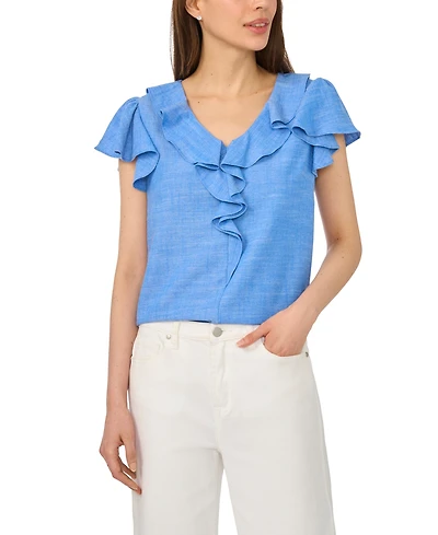 CeCe Women's Ruffle V-Neck Flutter-Sleeve Top