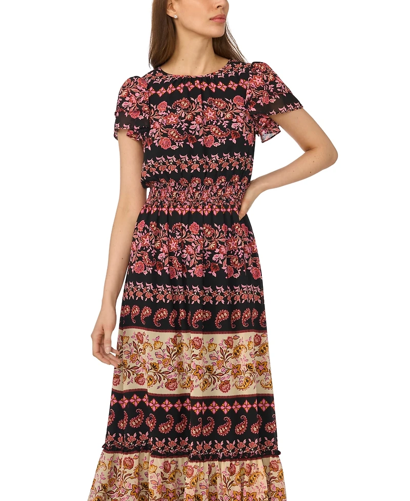 CeCe Women's Short-Sleeve Printed Maxi Dress