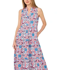 CeCe Women's Printed Collared V-Neck Sleeveless Dress