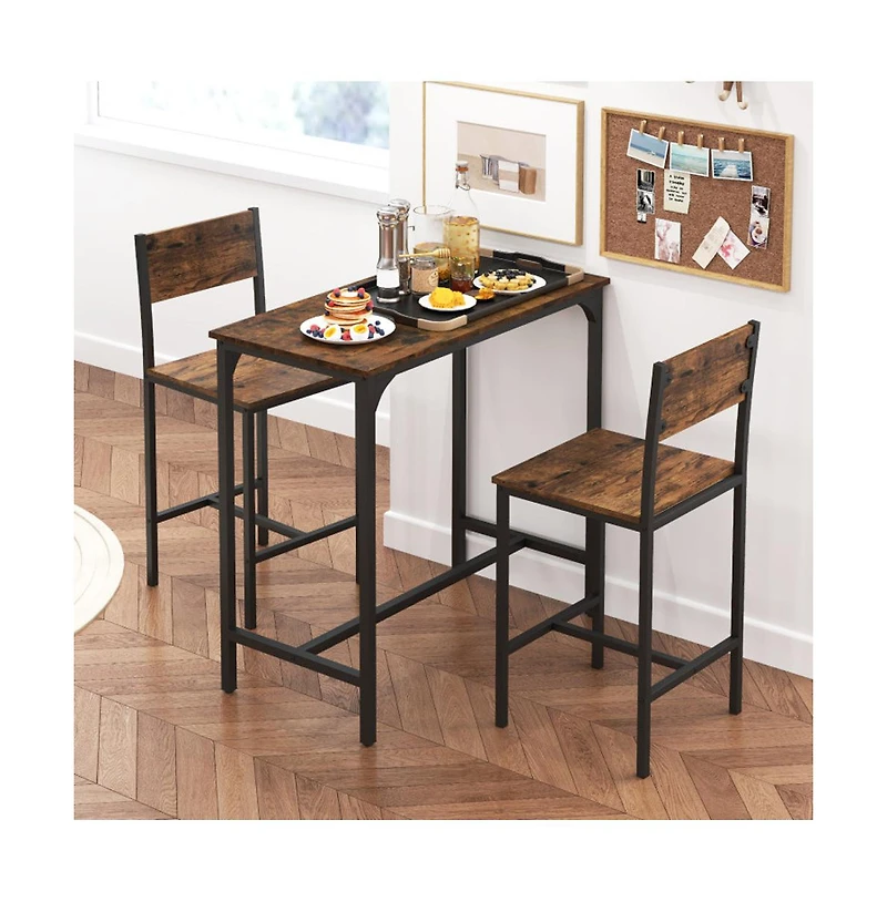 Boyel Living 3 Piece Bar Table Set with Backrest and Footrest for Small Space