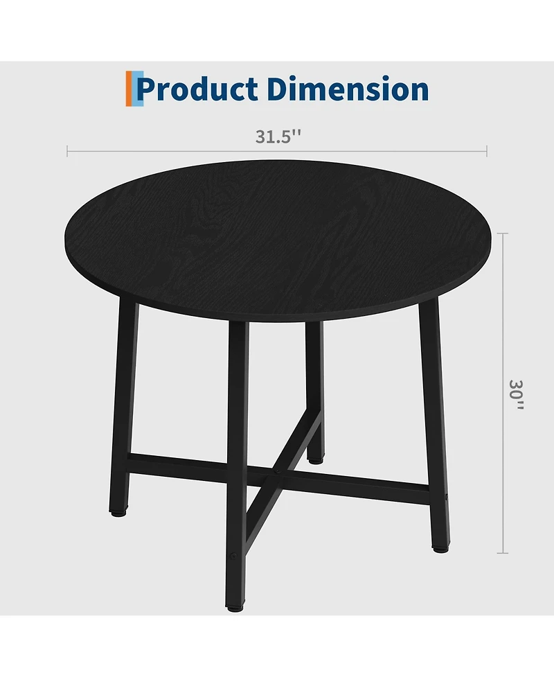 homfan Round Dining Table for 2-4, Wood-Grain Circle Kitchen with Iron Frame, 31.5 or 47.2 Inch, No Chairs