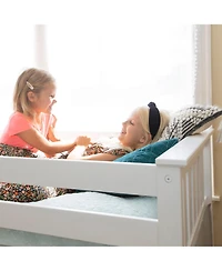 Max & Lily Twin Low Bunk Bed with Staircase and Curtains