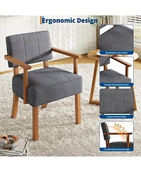 homfan Mid-Century Modern Dining Accent Chair – Sturdy Wood Frame Pu Leather or Linen Upholstery Vertical Stripes Button Tufting
