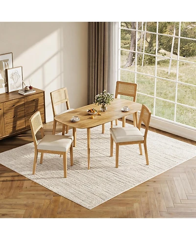 homfan Modern Armless Rattan Dining Chairs, Set of 4 - Upholstered Linen Seat, Sturdy Wood Frame, Breathable Rattan Backrest