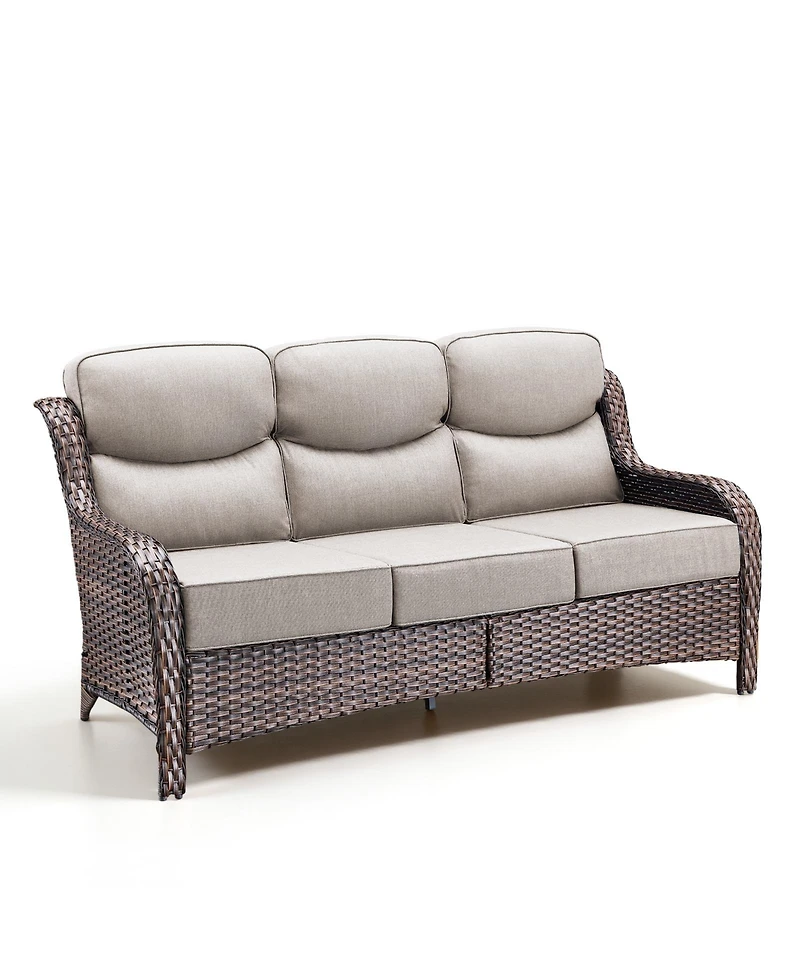 Pocassy Patio Sofa 3-Seat Wicker Couch with 6" Thick Cushion - Outdoor Furniture Rattan High Back for Garden Porch Sunroom