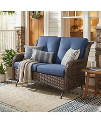 Pocassy 2-Person Wicker Outdoor Patio Glider Couch with Deep Seating and Cushions, Suitable for Porch Deck Balcony
