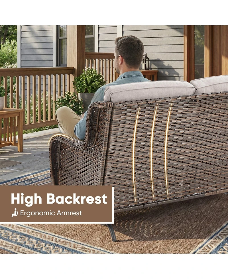 Pocassy 2-Person Wicker Outdoor Patio Glider Couch with Deep Seating and Cushions, Suitable for Porch Deck Balcony
