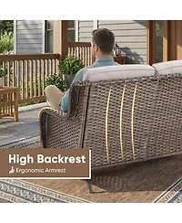 Pocassy 2-Person Wicker Outdoor Patio Glider Couch with Deep Seating and Cushions, Suitable for Porch Deck Balcony