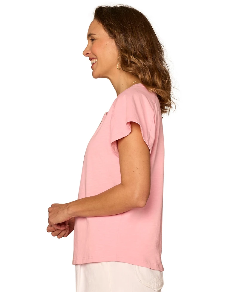 Democracy Petite Embroidered Crewneck Boyfriend T-Shirt