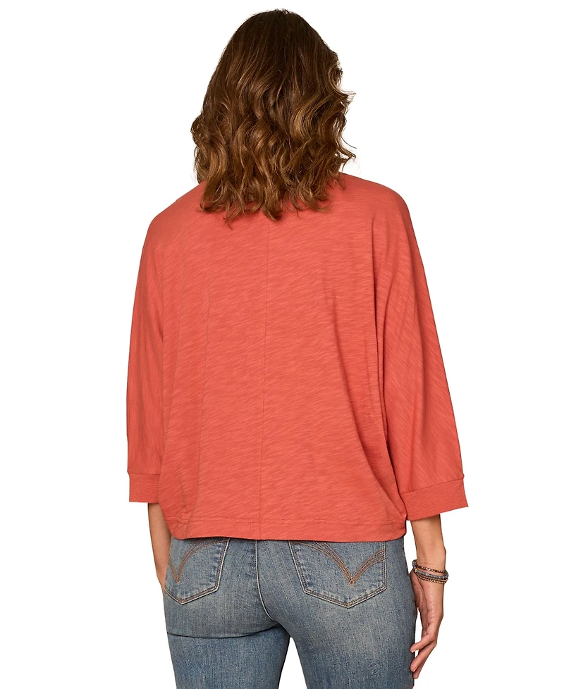 Democracy Petite Scoop Neck Embroidered Knit Top