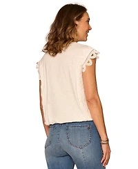 Democracy Petite Bubble Hem Cap-Sleeve Top